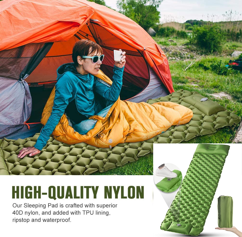 캠핑 슬리핑 패드 초경량 캠핑 매트 베개 배낭 하이킹 야외 텐트, 자기 팽창